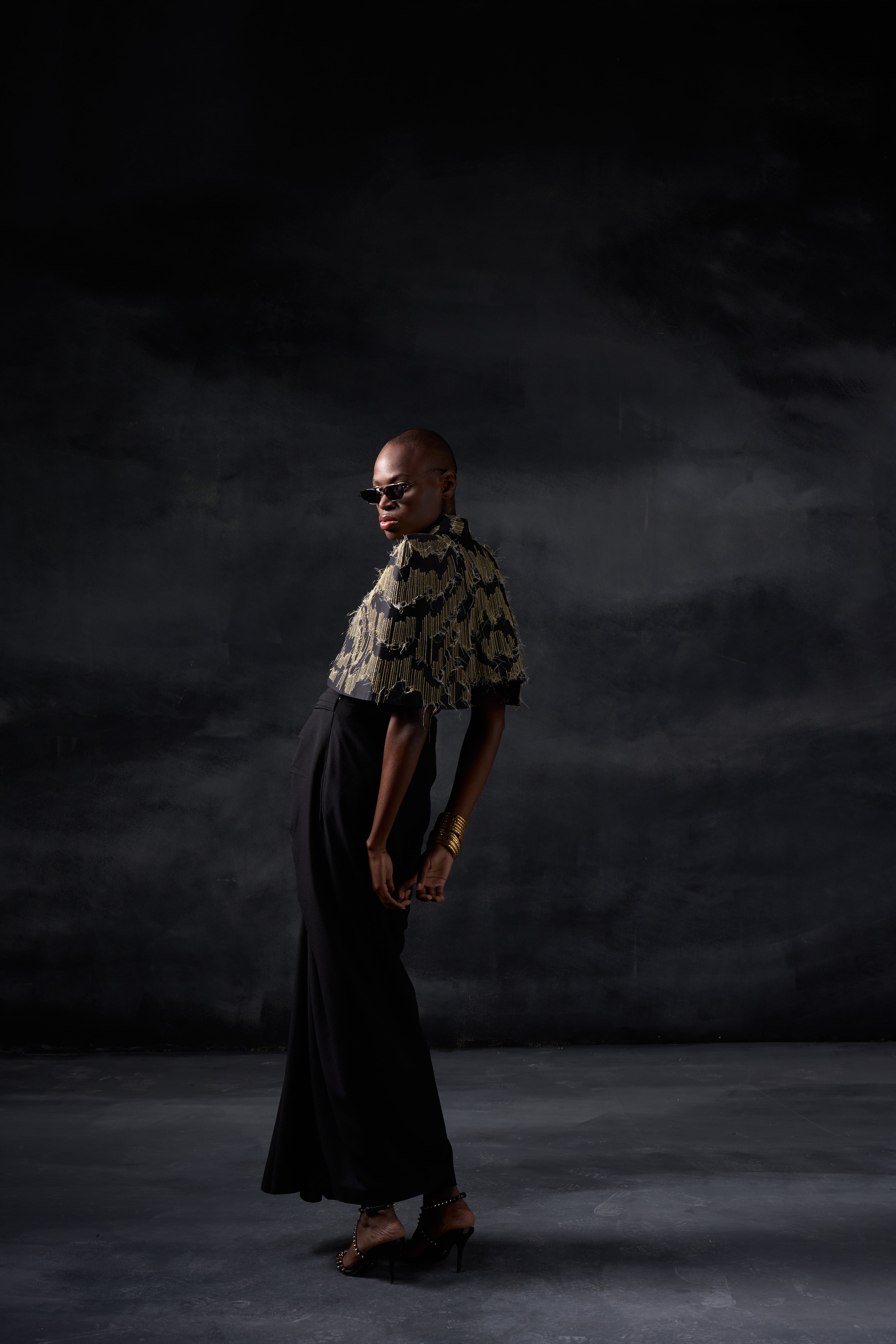 Metallic Lines Cape with Knotted Skirt