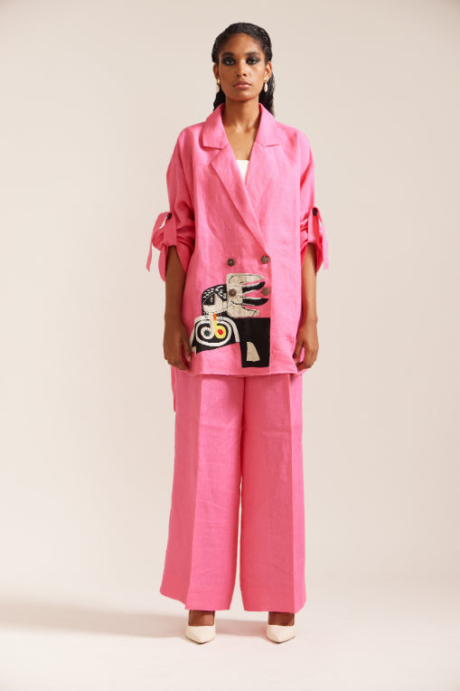 Pink Linen Hand Jacket co-ord