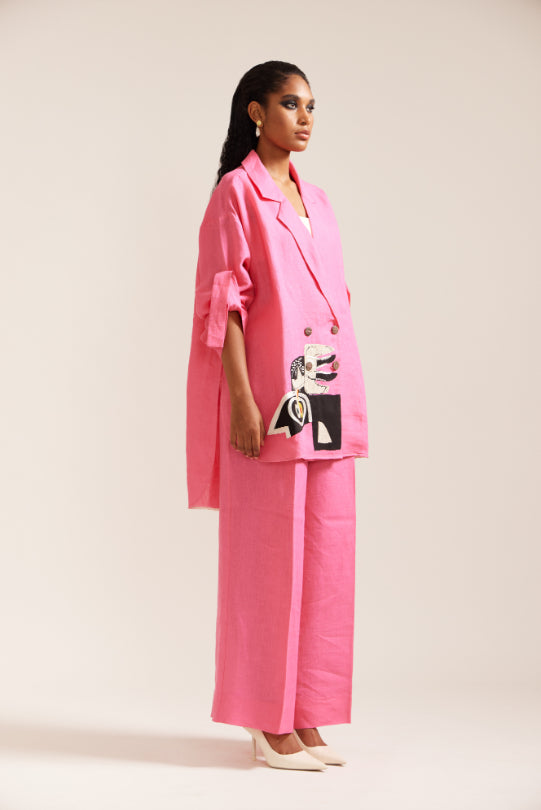 Pink Linen Hand Jacket co-ord