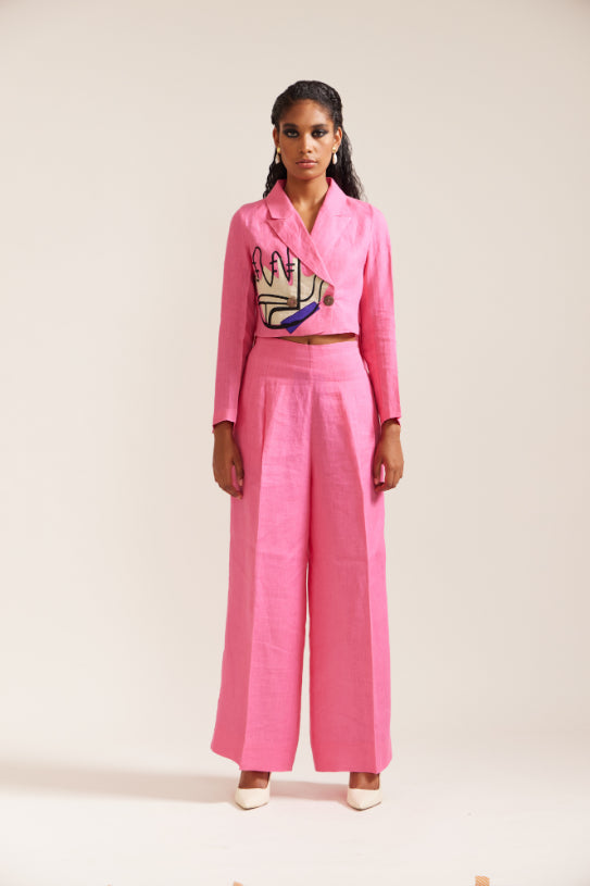 Pink Linen Hand cropped Jacket co-ord