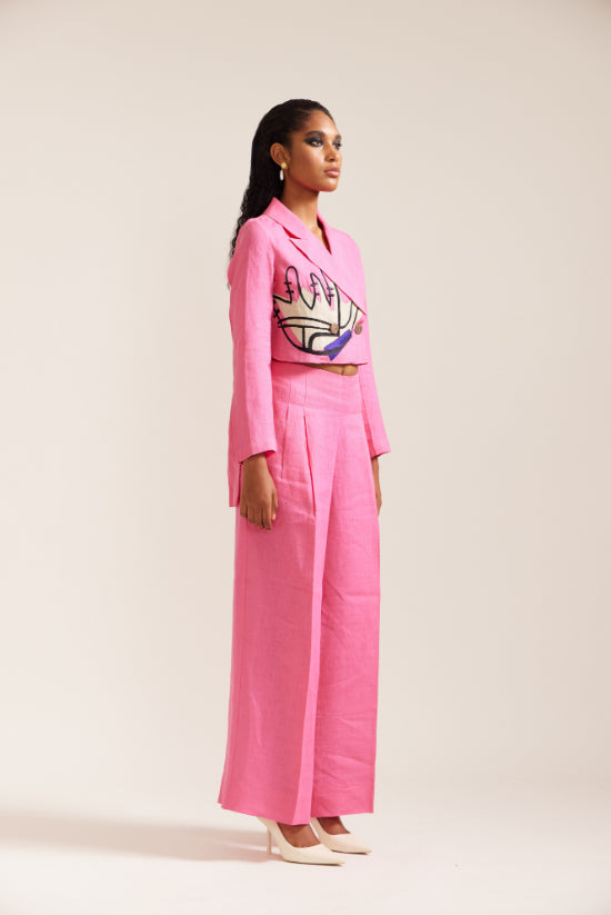 Pink Linen Hand cropped Jacket co-ord