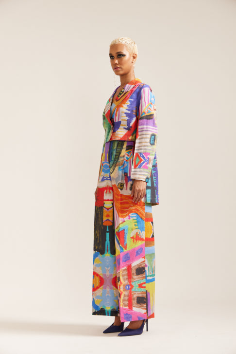 Printed Linen Cropped Jacket Co-ord