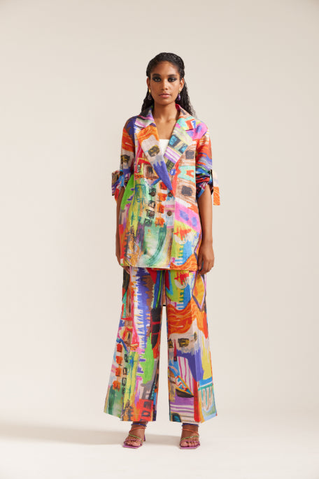 Printed Linen Shirt Fit Jacket Co-ord