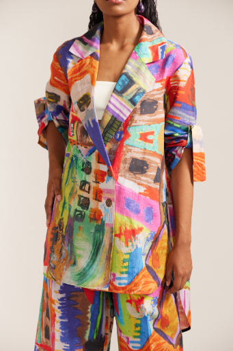 Printed Linen Shirt Fit Jacket Co-ord