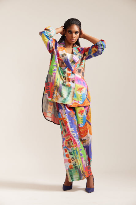 Printed Linen Shirt Fit Jacket Co-ord