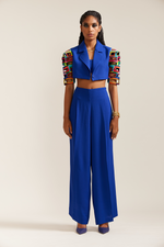 Load image into Gallery viewer, Blue Bricks Cut-out Jacket Co-ord
