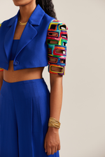 Load image into Gallery viewer, Blue Bricks Cut-out Jacket Co-ord
