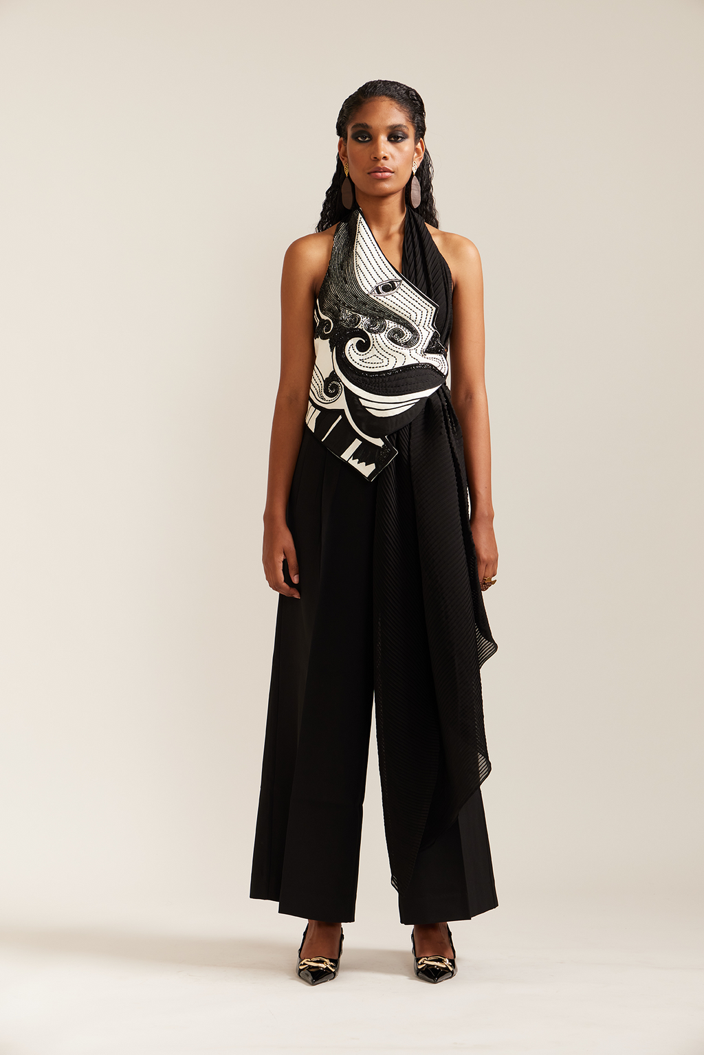 1 Face Black & Cream Drape Jacket Co-ord
