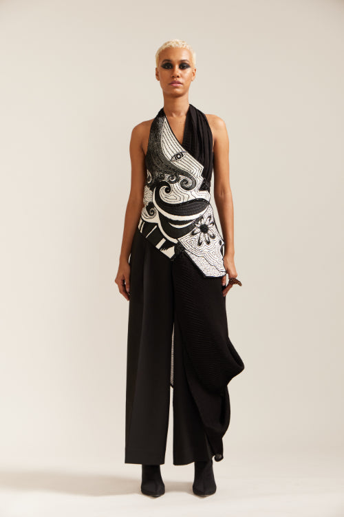 2 Face Black & Cream Drape Jacket Co-ord