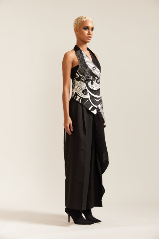 2 Face Black & Cream Drape Jacket Co-ord
