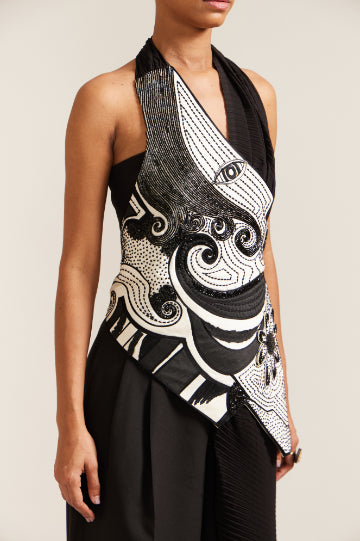 2 Face Black & Cream Drape Jacket Co-ord