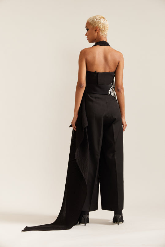 2 Face Black & Cream Drape Jacket Co-ord