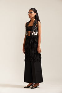 Black & Cream Fringe Pyschedelic Jacket Co-ord