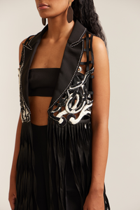 Black & Cream Fringe Pyschedelic Jacket Co-ord