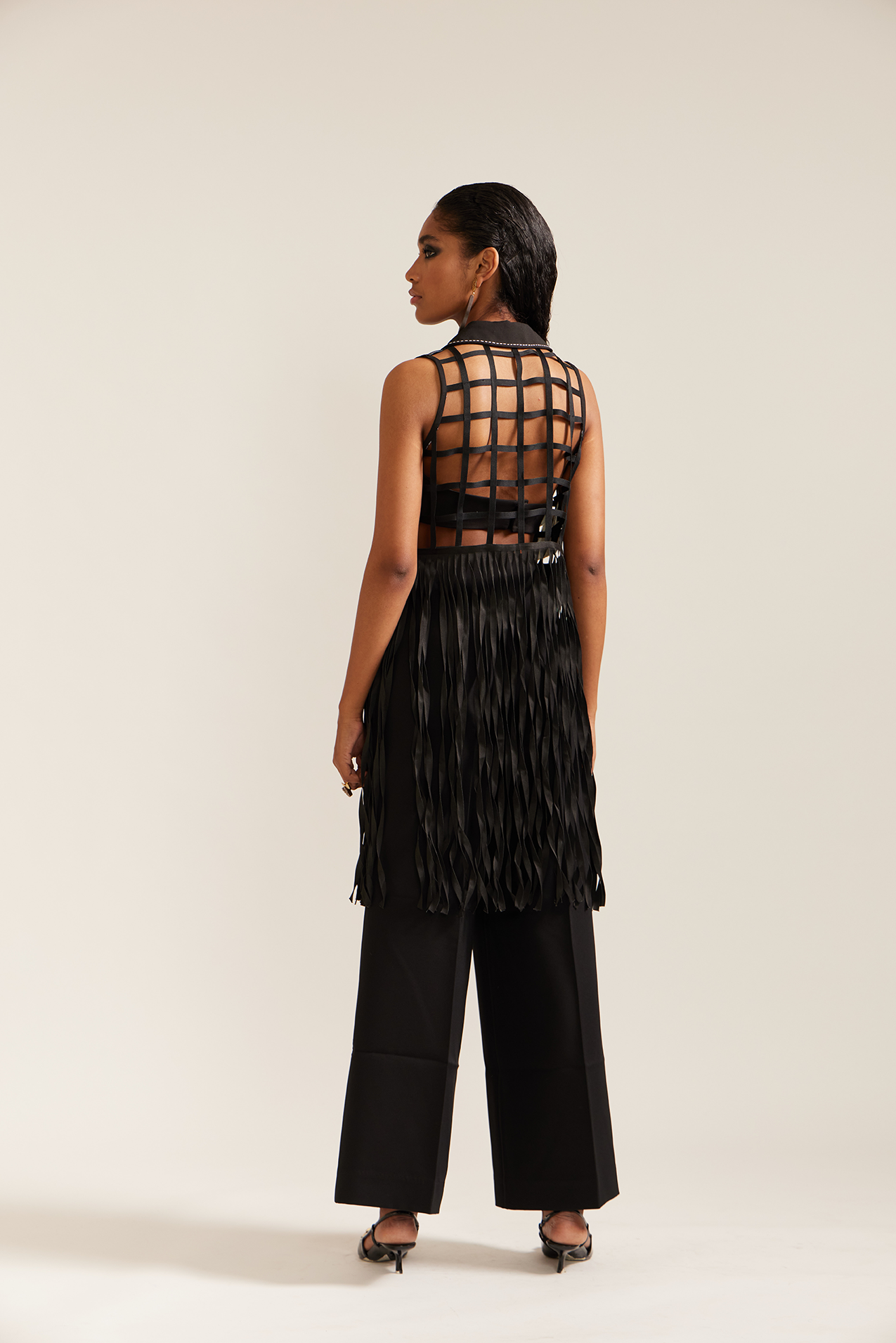 Black & Cream Fringe Pyschedelic Jacket Co-ord