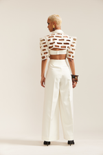 Load image into Gallery viewer, Cream Bricks Cutwork Cropped Jacket Co-ord
