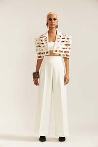 Cream Bricks Cutwork Cropped Jacket Co-ord