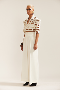 Cream Bricks Cutwork Cropped Jacket Co-ord