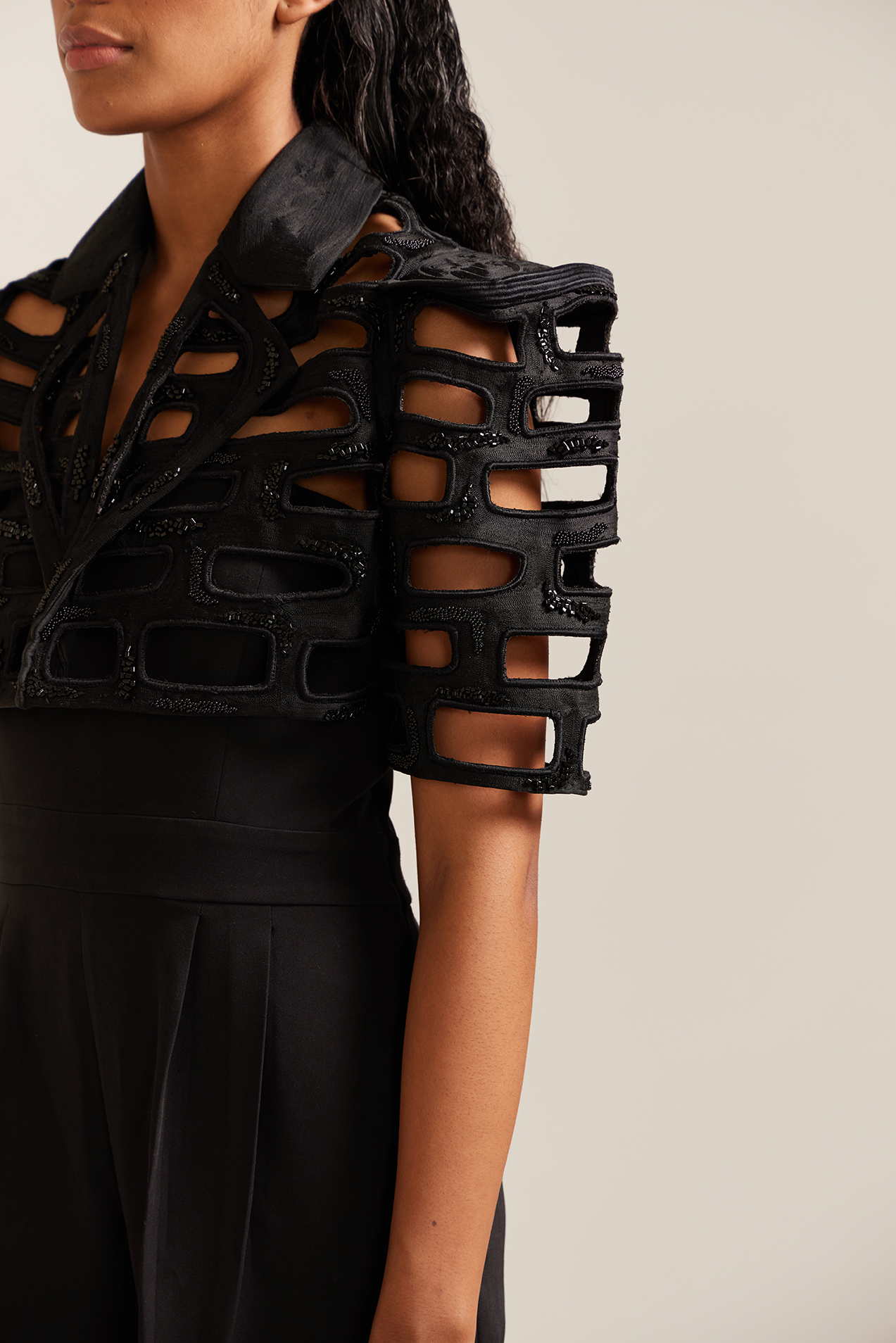 Black Bricks Cutwork Cropped Jacket Co-ord