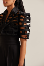 Load image into Gallery viewer, Black Bricks Cutwork Cropped Jacket Co-ord
