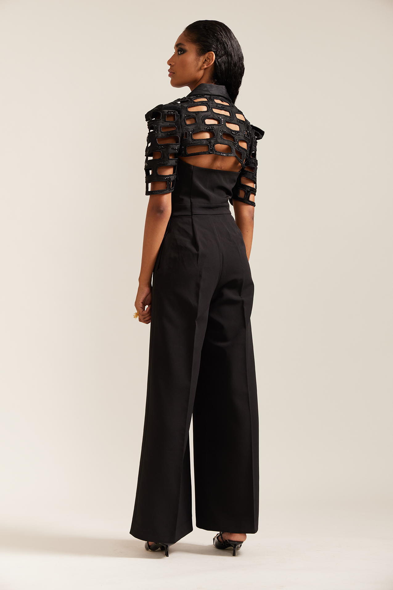 Black Bricks Cutwork Cropped Jacket Co-ord