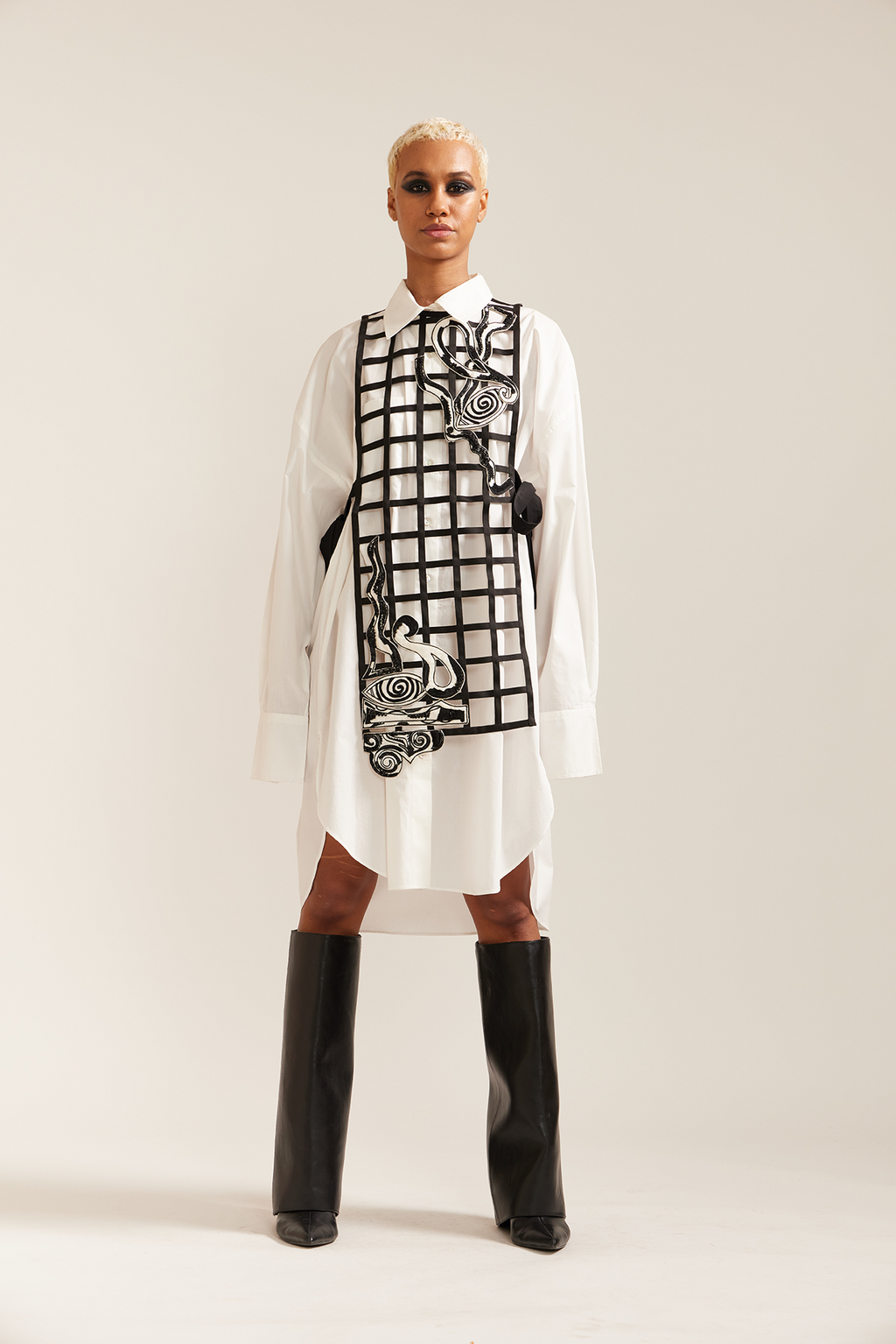 Black Grid Bib and Shirt Dress