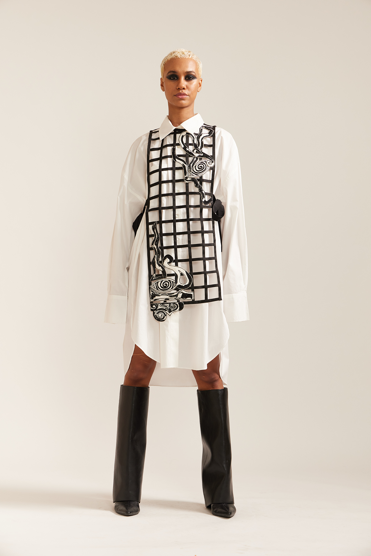 Black Grid Bib and Shirt Dress
