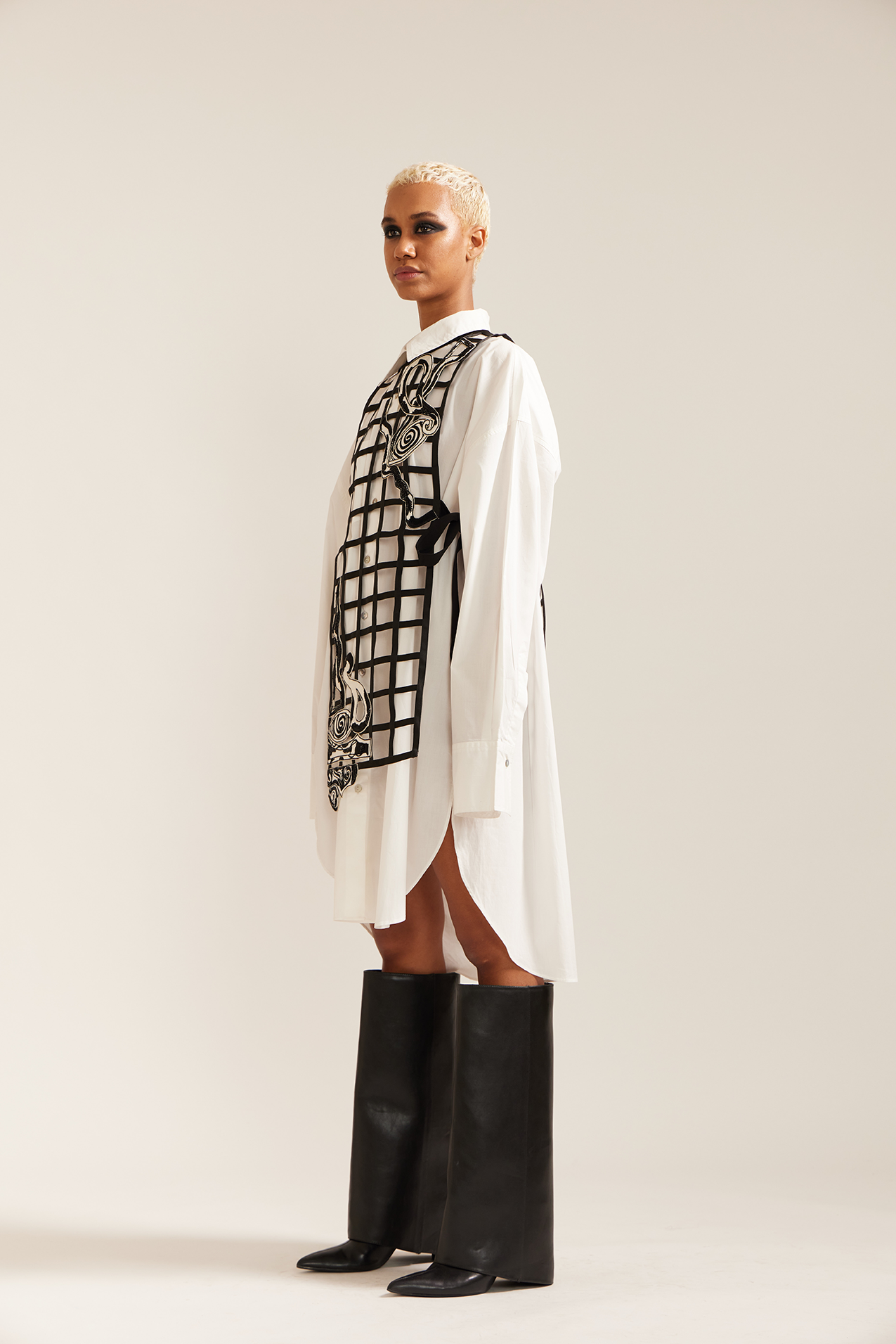 Black Grid Bib and Shirt Dress
