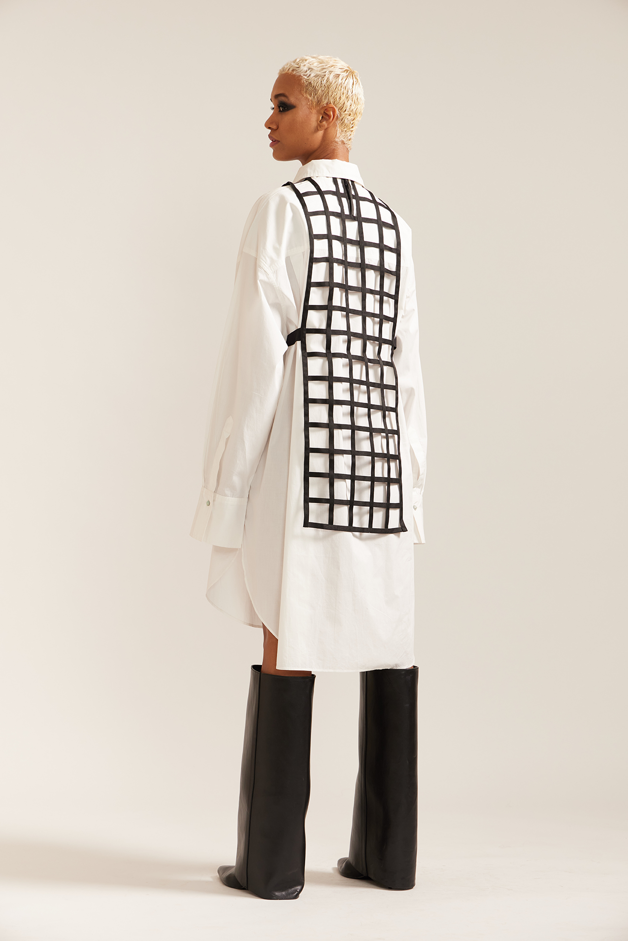 Black Grid Bib and Shirt Dress