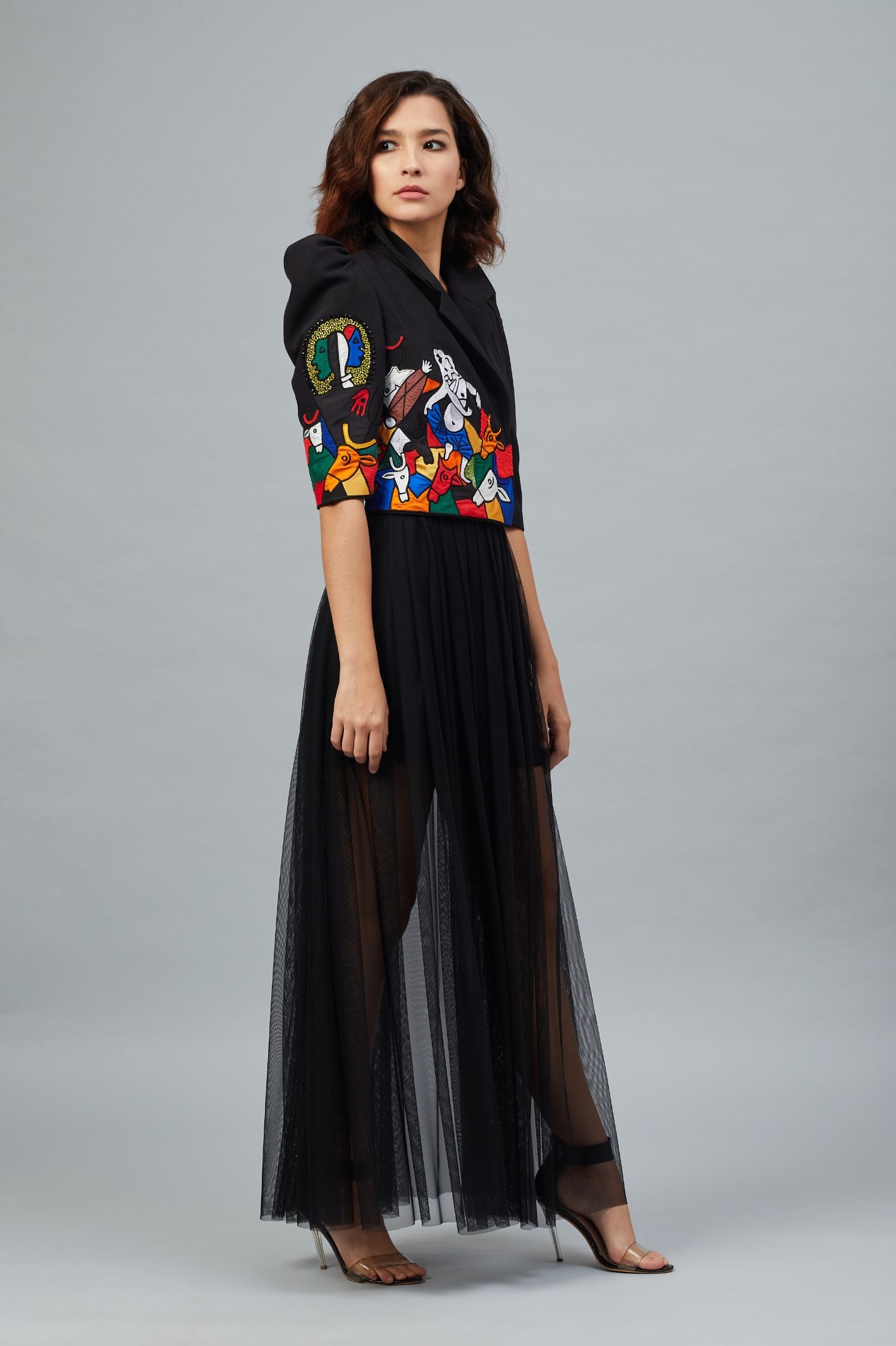 MF HUSSAIN GANESHA JACKET WITH A TULE SKIRT
