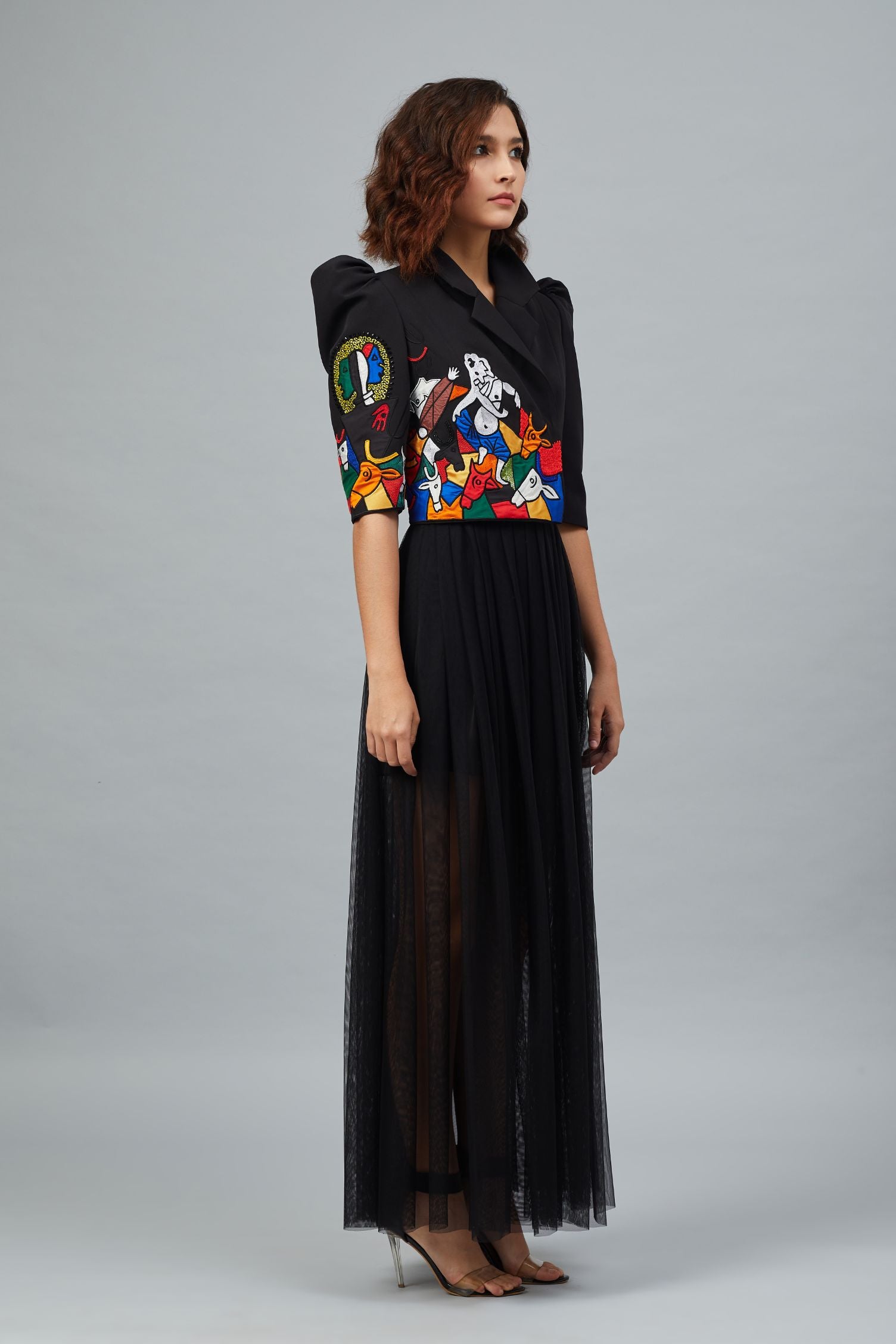 MF HUSSAIN GANESHA JACKET WITH A TULE SKIRT