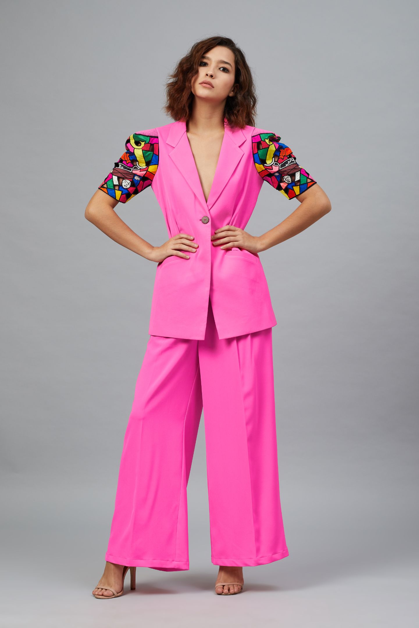 M.F. HUSSAIN BRITISH RAJ FUSCIA BLAZER AND TROUSERS
