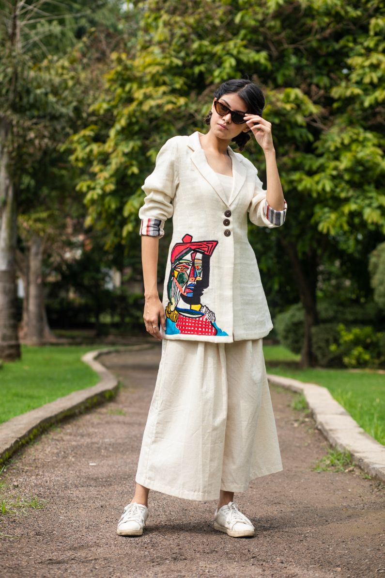 PICASSO FACE JACKET WTH CROP TOP AND TROUSER