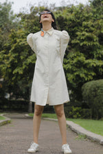 Load image into Gallery viewer, FISH SHIRT DRESS WITH PUFF SLEEVES

