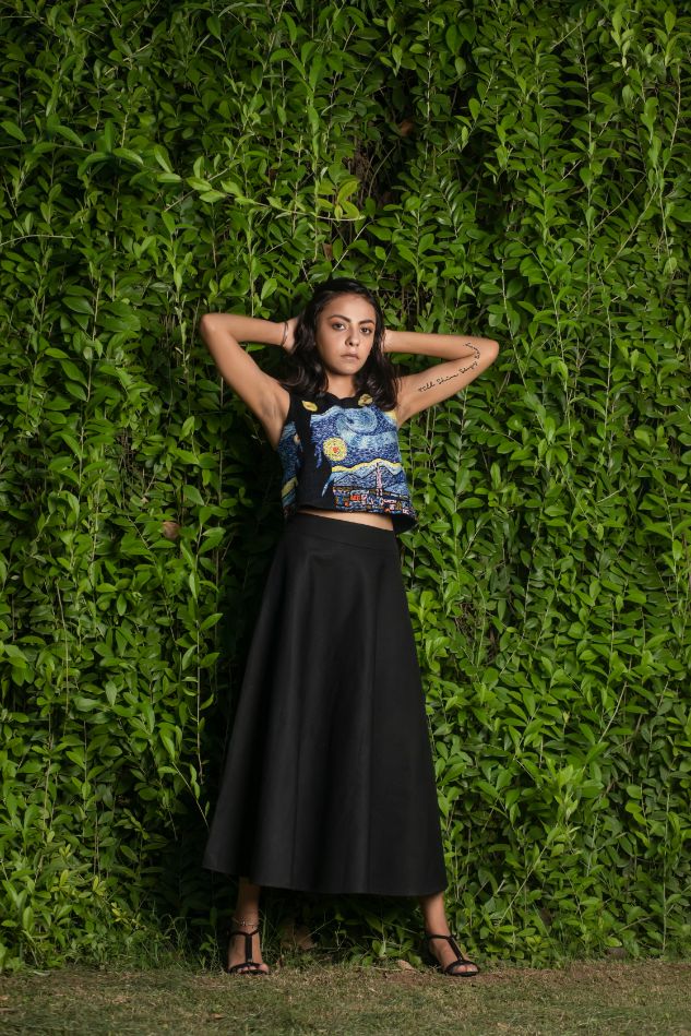 VAN GOGH'S STARRY NIGHT CROP TOP WITH SKIRT